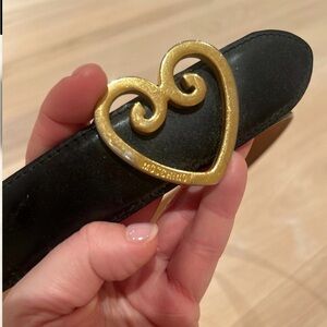 Vintage Moschino Leather Belt with Gold Heart Buckle